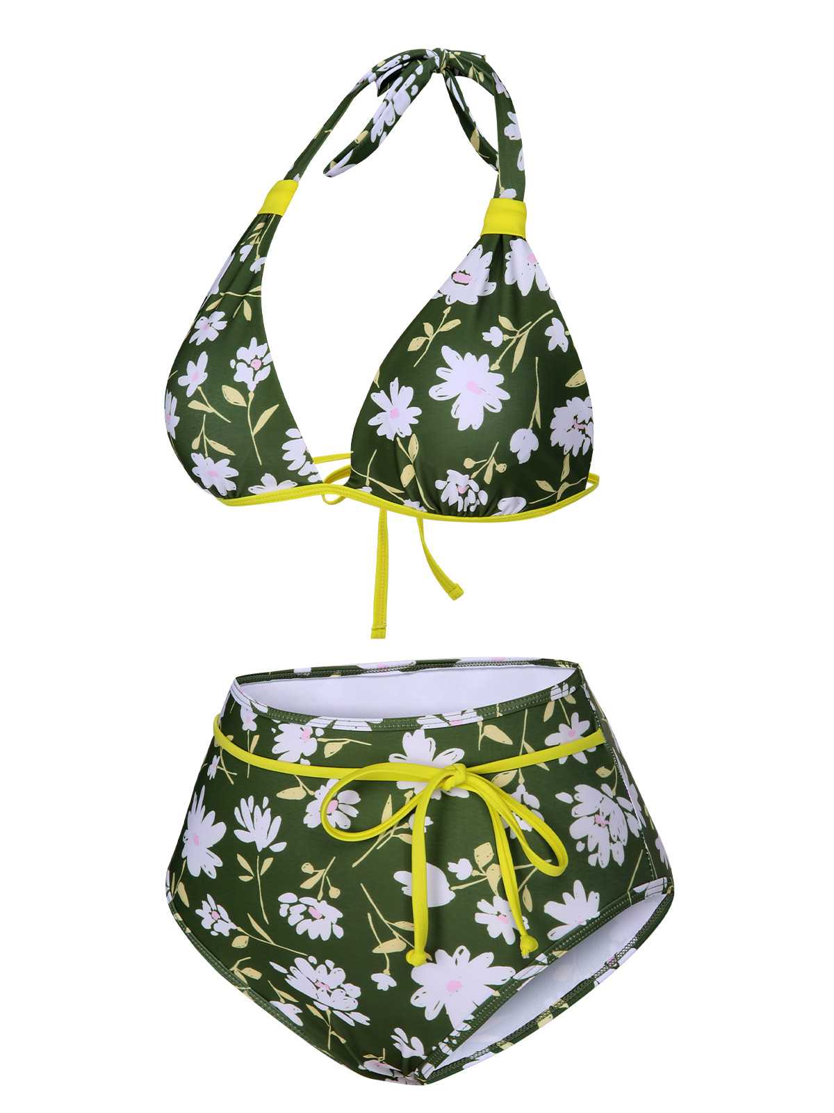 Maillot de bain floral vert foncé des années 1940 avec nœud dos nu - Image 3