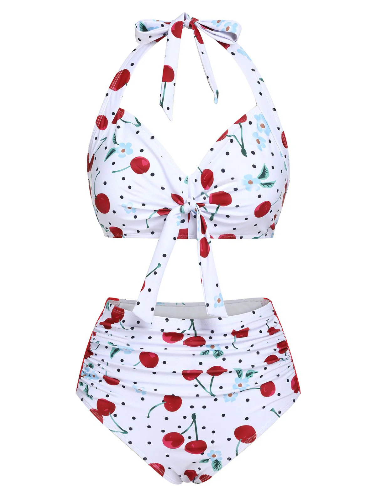 Maillot de bain licou à lacets blanc cerise des années 1950 - Image 2