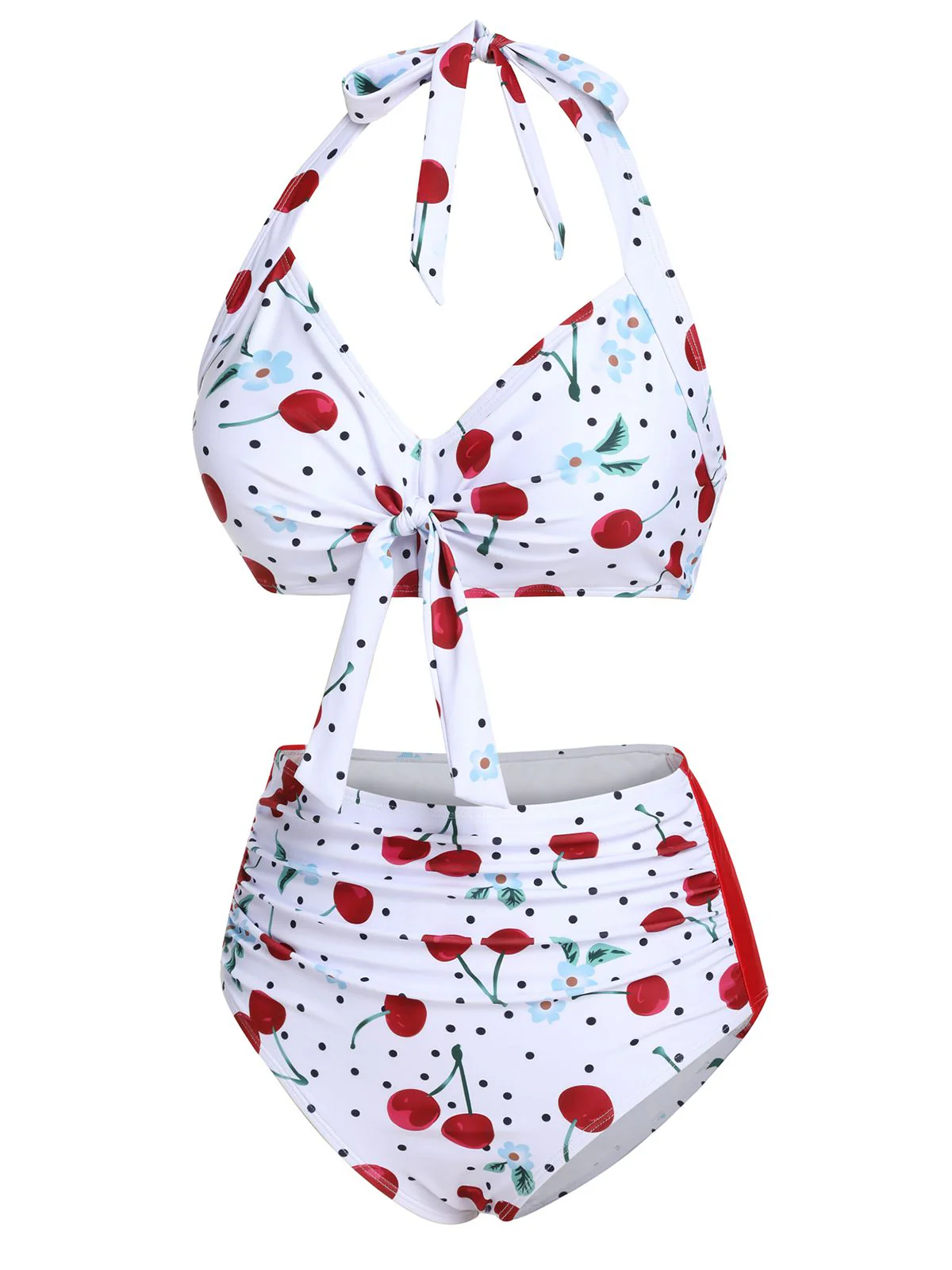Maillot de bain licou à lacets blanc cerise des années 1950 - Image 3