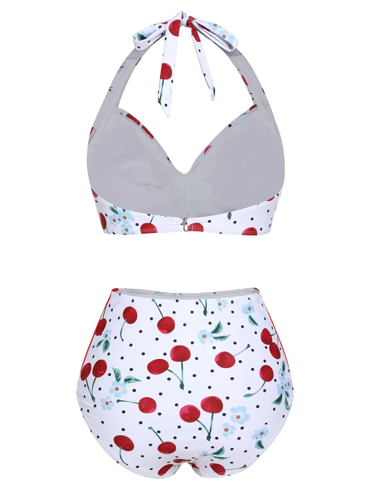 Maillot de bain licou à lacets blanc cerise des années 1950 - Image 4