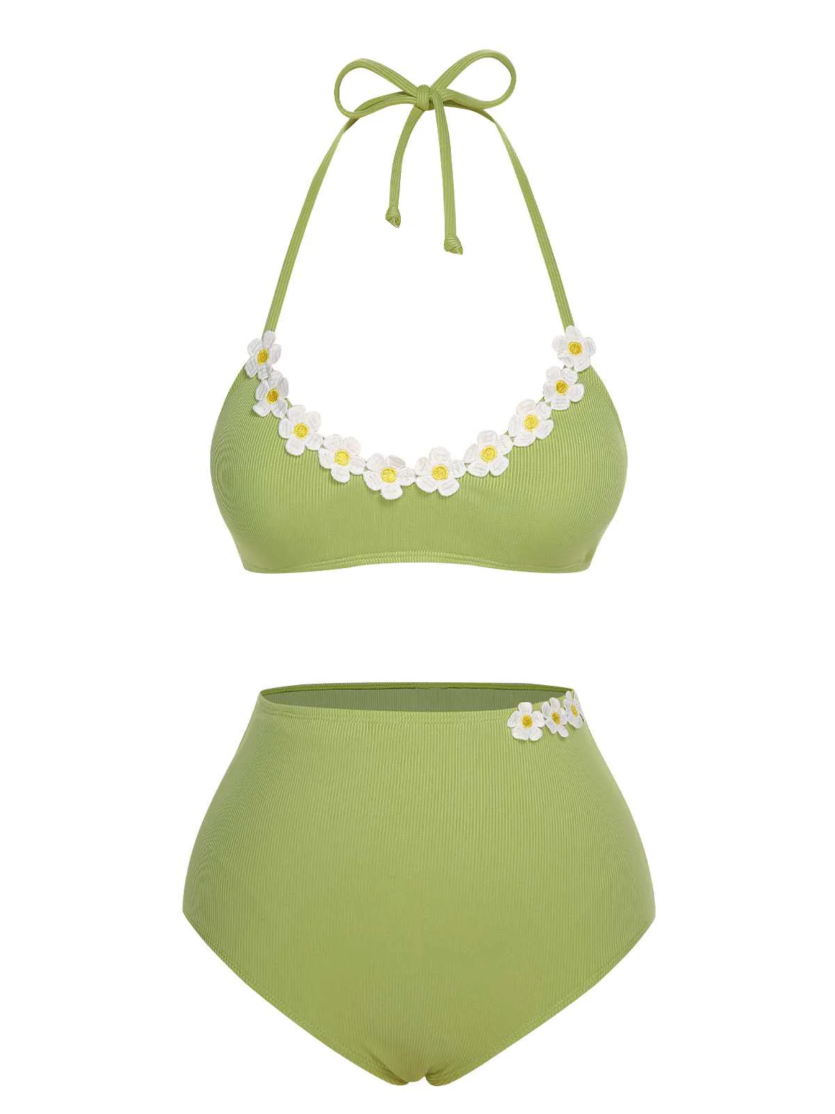 Maillot de bain marguerite en tricot vert clair des années 1960 - Image 4
