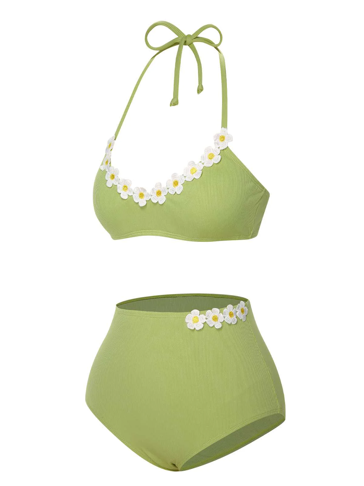 Maillot de bain marguerite en tricot vert clair des années 1960 - Image 5