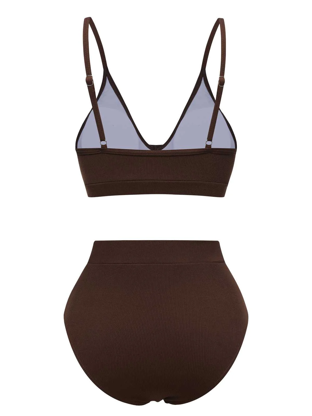 Maillot de bain marron uni à bretelles spaghetti des années 1950 - Image 3