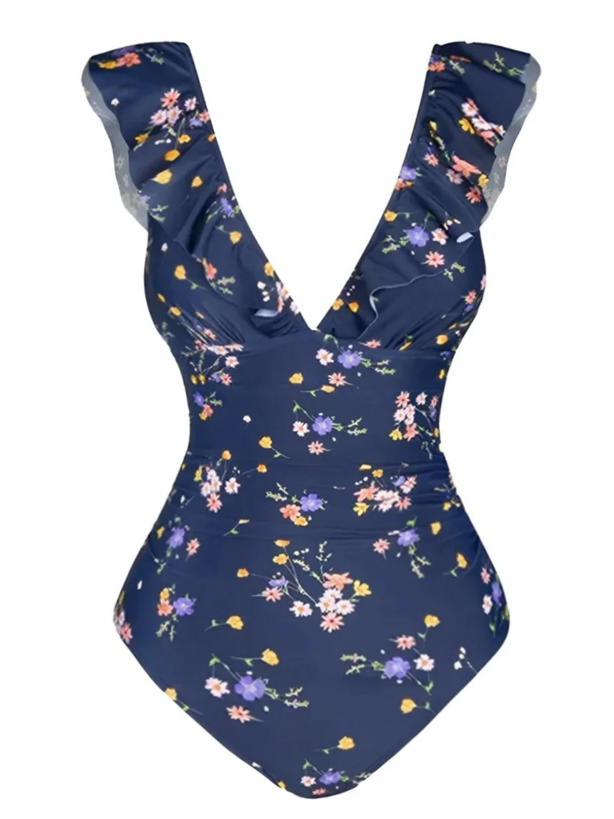 Maillot de bain multicolore à volants floraux et dos creux des années 1950 - Image 3