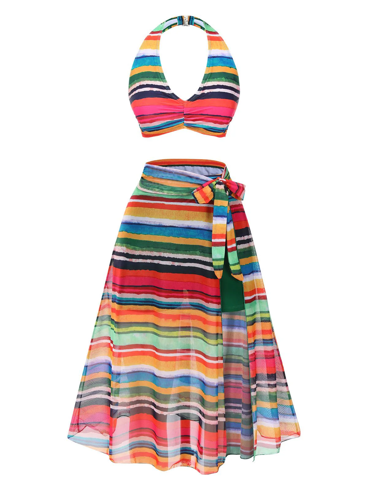 Maillot de bain multicolore à rayures Boho 1970 avec Cache Maillot - Image 2