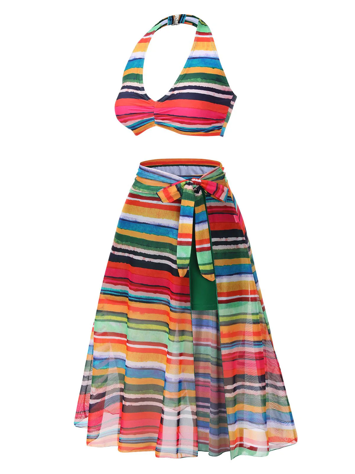 Maillot de bain multicolore à rayures Boho 1970 avec Cache Maillot - Image 3