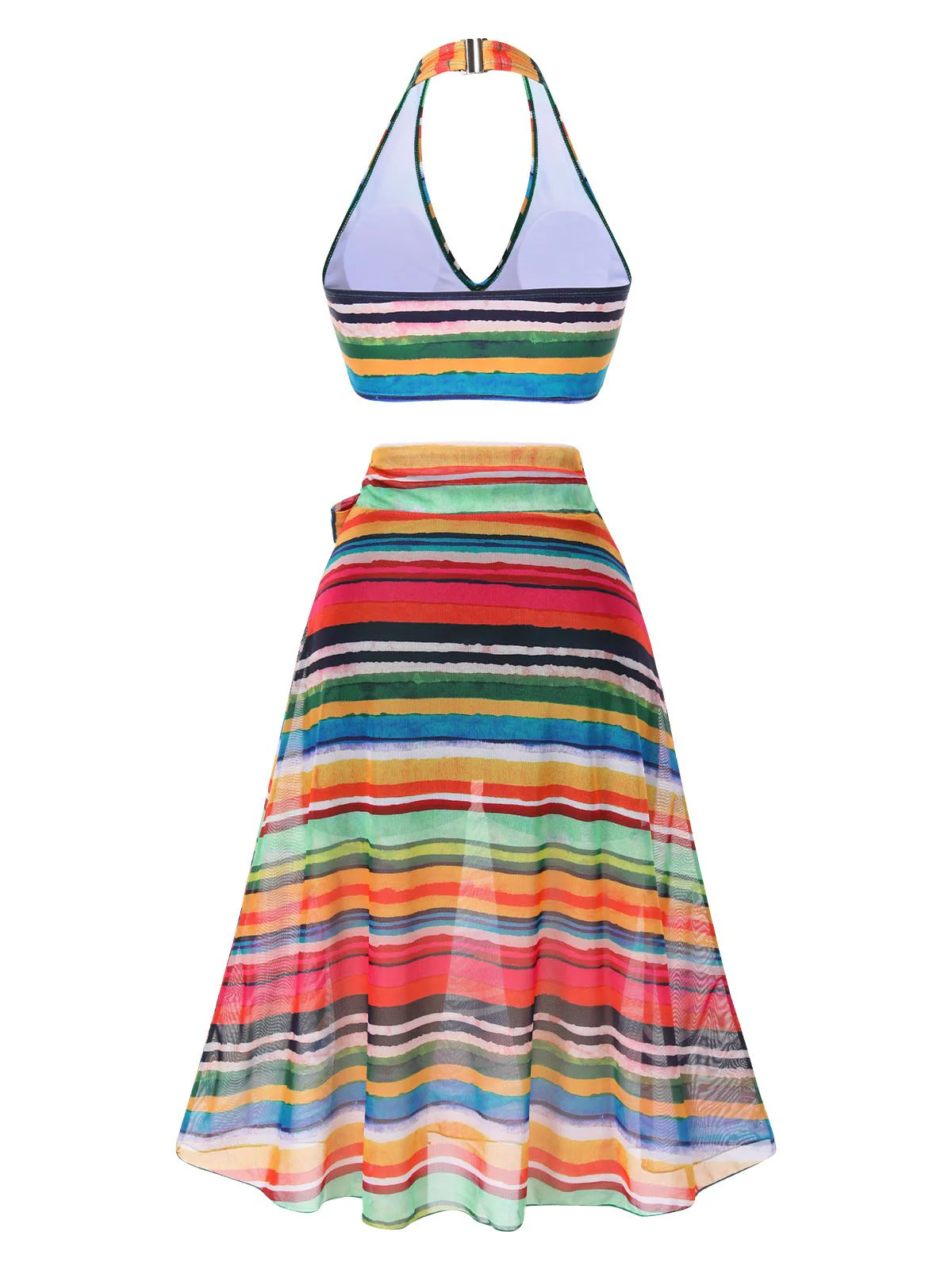 Maillot de bain multicolore à rayures Boho 1970 avec Cache Maillot - Image 4