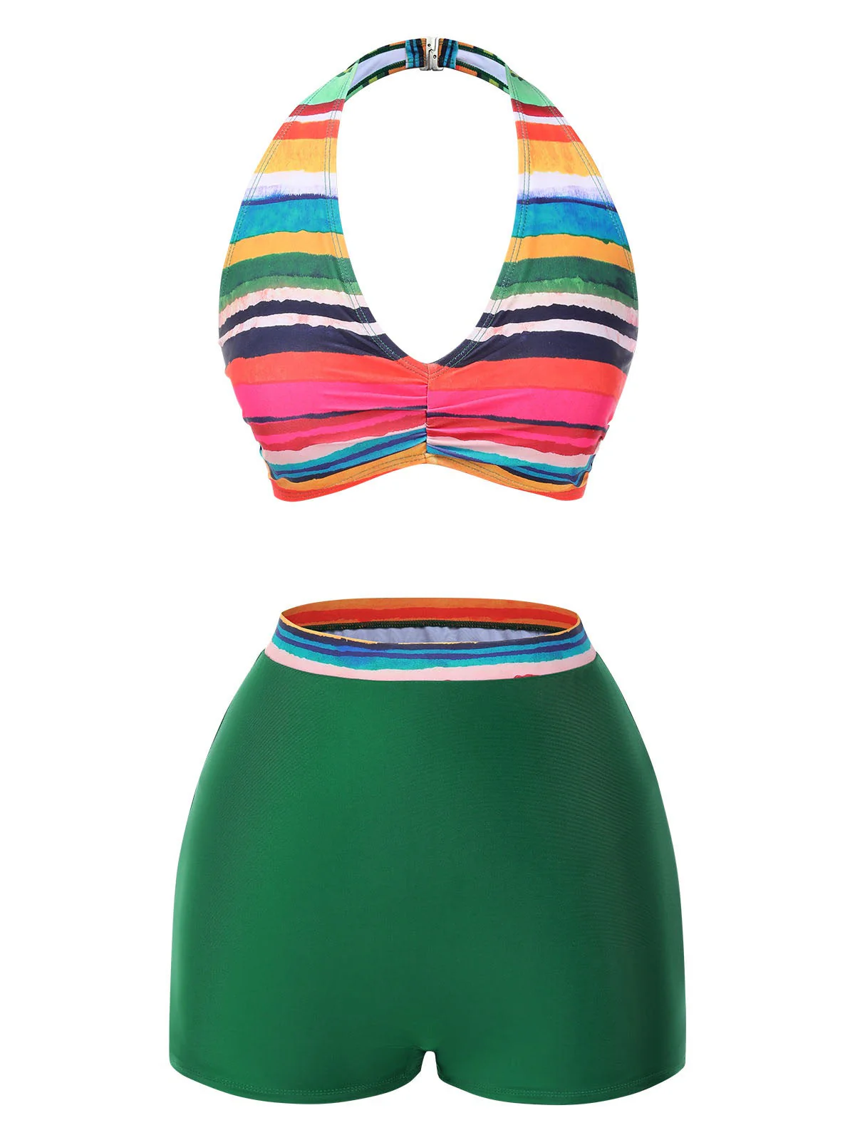 Maillot de bain multicolore à rayures Boho 1970 avec Cache Maillot - Image 5