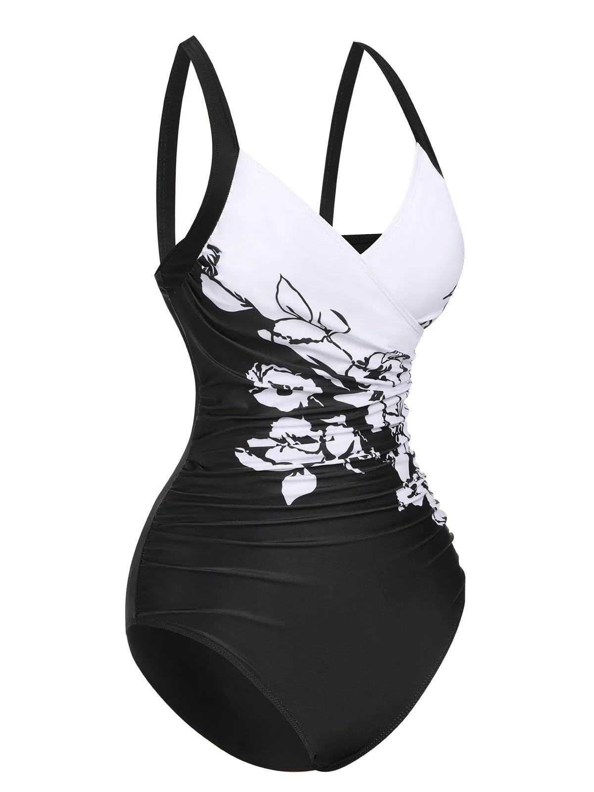 Maillot de bain noir à bretelles larges et fleurs des années 1930 - Image 2