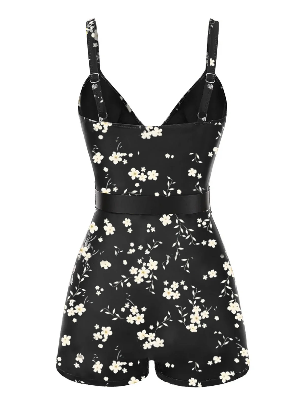 Maillot de bain noir à bretelles boxer fleuries années 40 - Image 9
