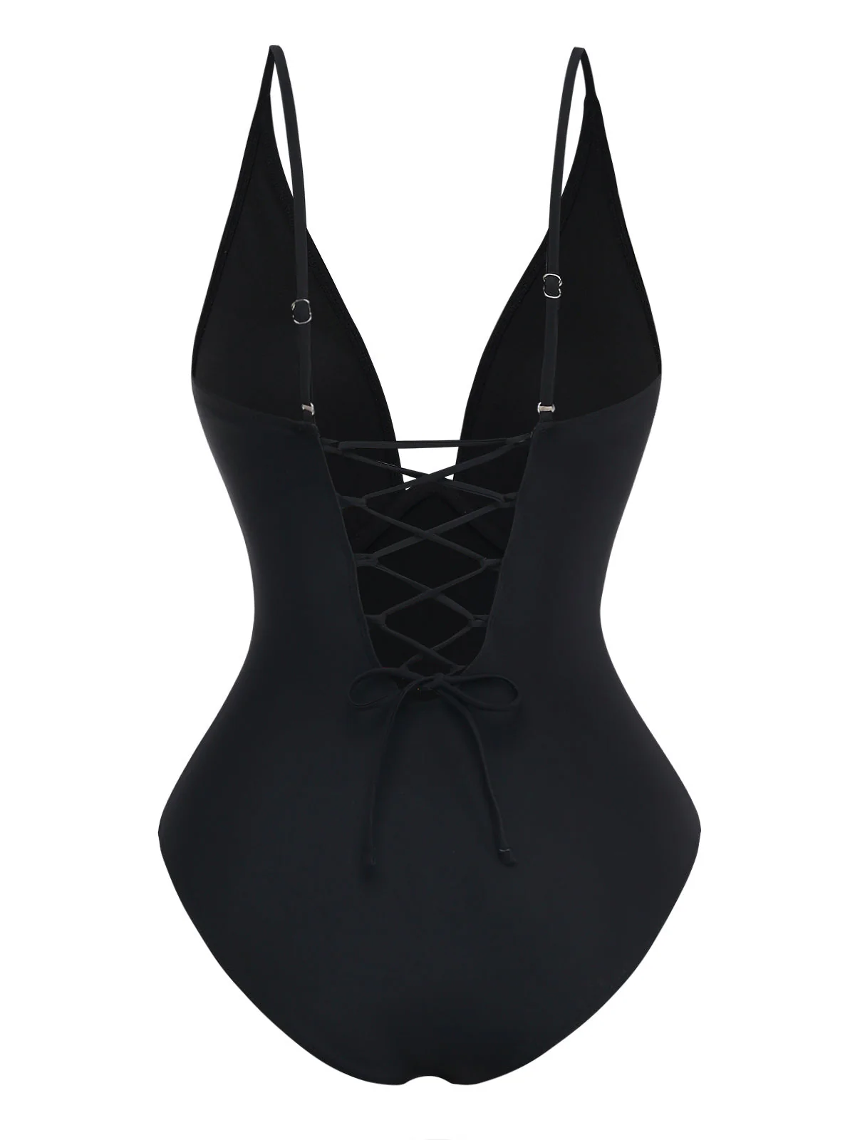 Maillot de bain noir décolleté en V profond effet ventre plat années 1950 - Image 5