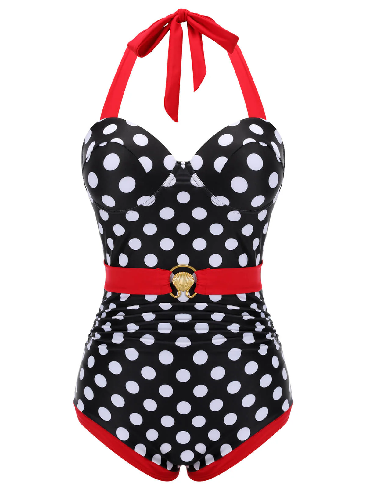 Maillot de bain noir et rouge dos nu à pois des années 1950 - Image 2