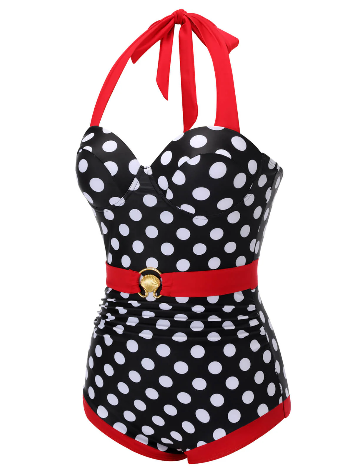 Maillot de bain noir et rouge dos nu à pois des années 1950 - Image 3