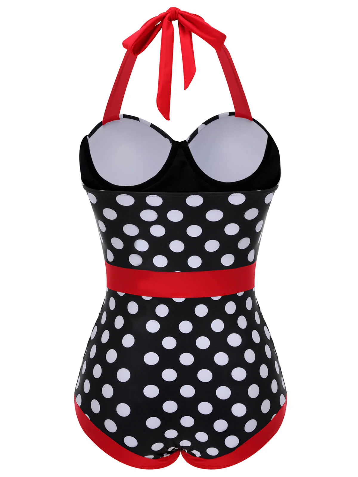 Maillot de bain noir et rouge dos nu à pois des années 1950 - Image 4