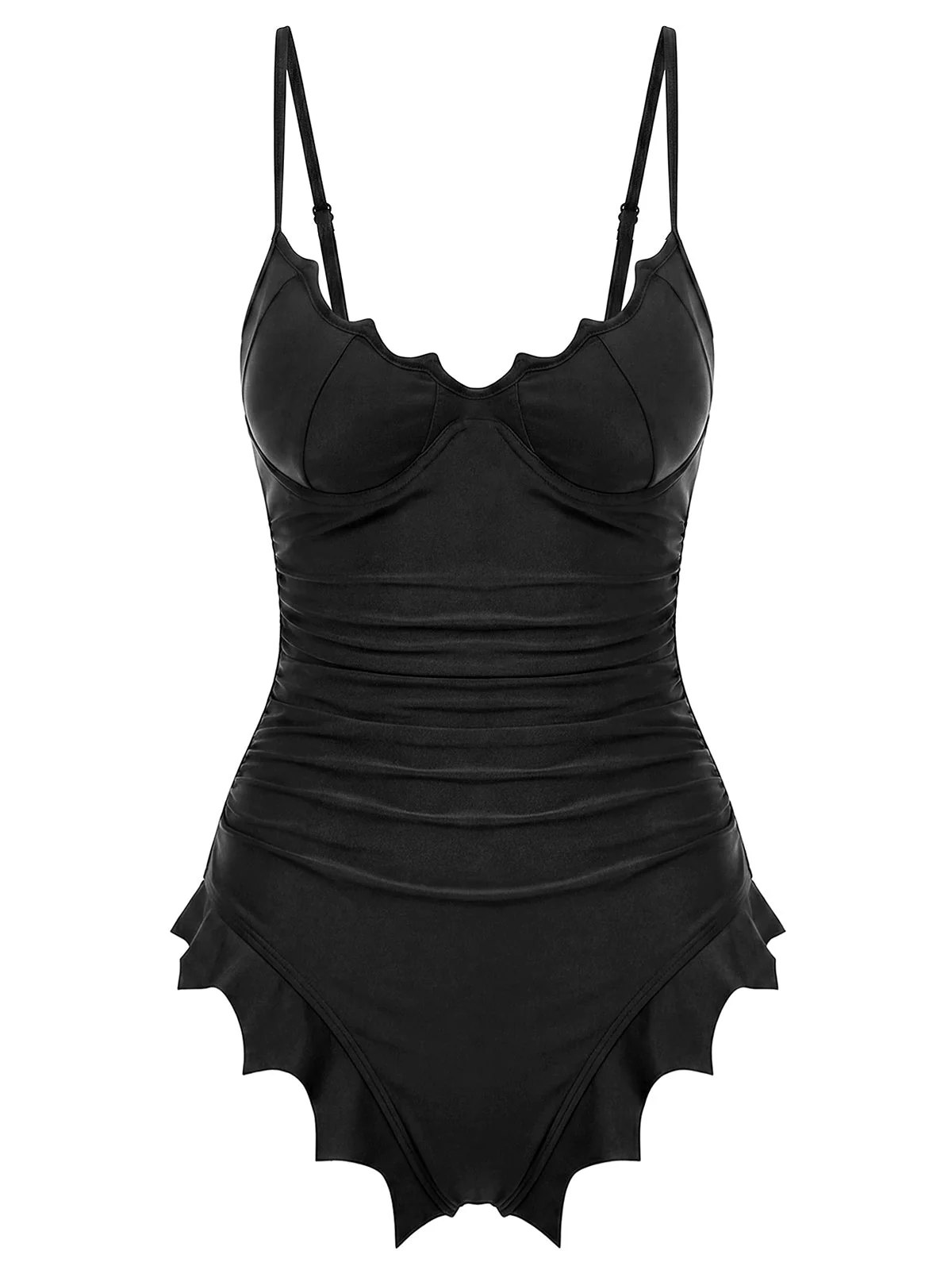 Maillot de bain noir gothique ourlet chauve-souris années 50 - Image 3