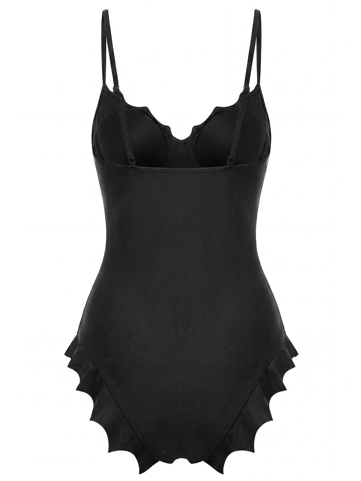 Maillot de bain noir gothique ourlet chauve-souris années 50 - Image 4
