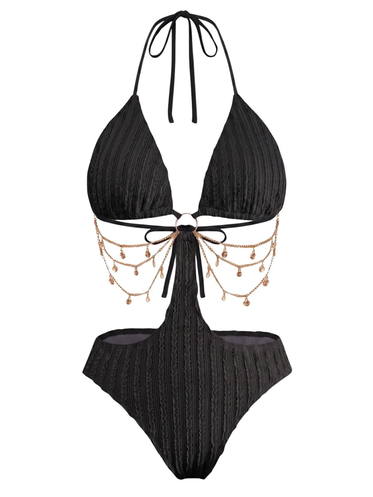 Maillot de Bain Noir Métal Chaîne Découpé Années 1930