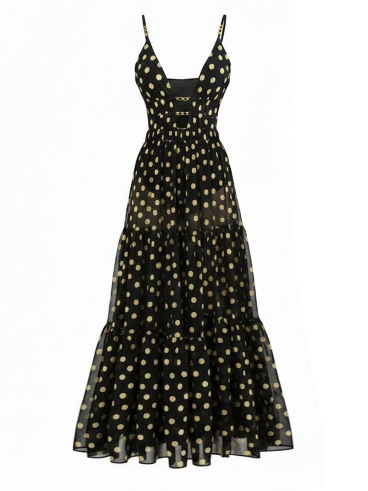 Maillot de bain noir pois et jupe paréo assortie années 80 - Image 2