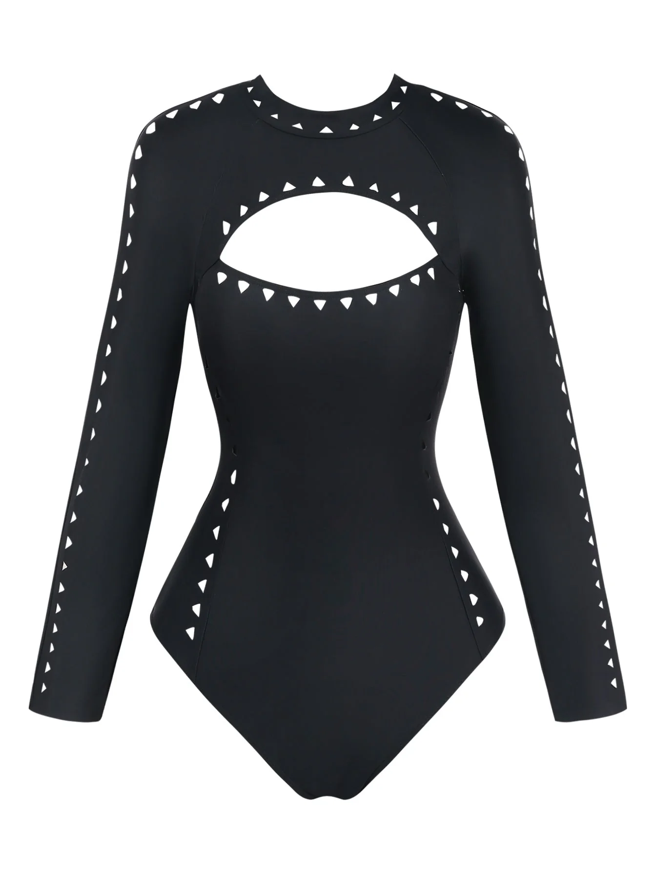 Maillot de bain noir uni découpes et manches longues années 1950 - Image 2
