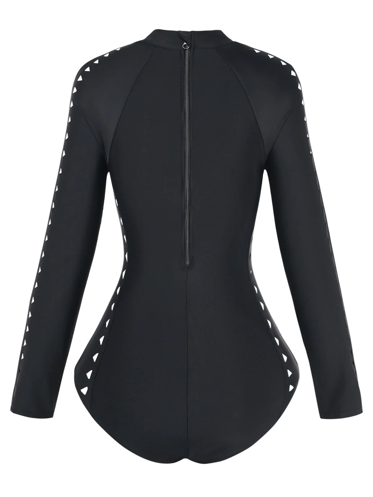 Maillot de bain noir uni découpes et manches longues années 1950 - Image 3