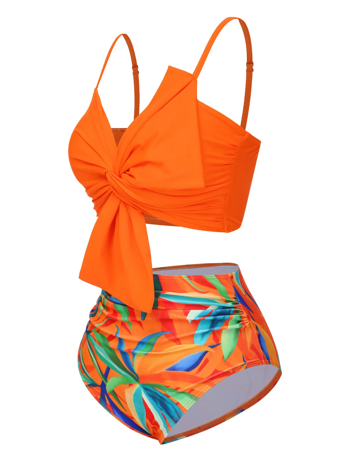 Maillot de bain orange à bretelles nouées plantes tropicales des années 1930 - Image 2