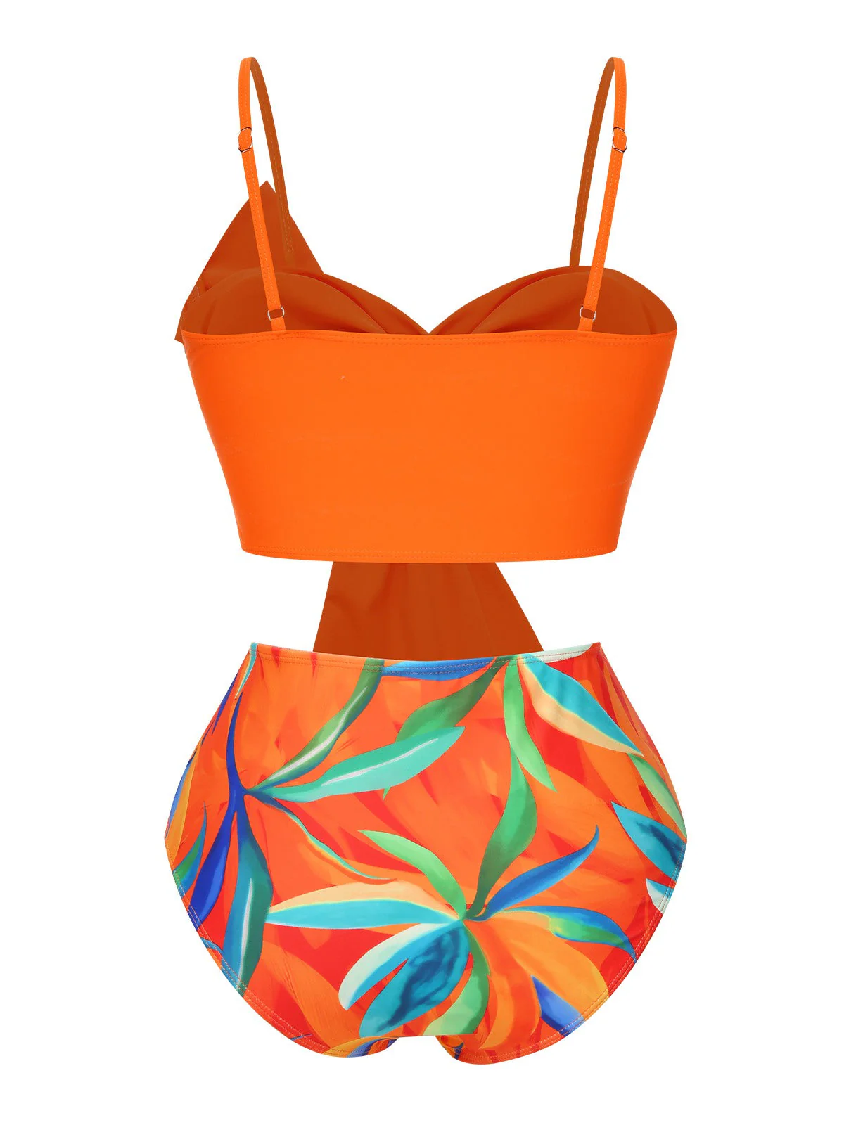 Maillot de bain orange à bretelles nouées plantes tropicales des années 1930 - Image 3