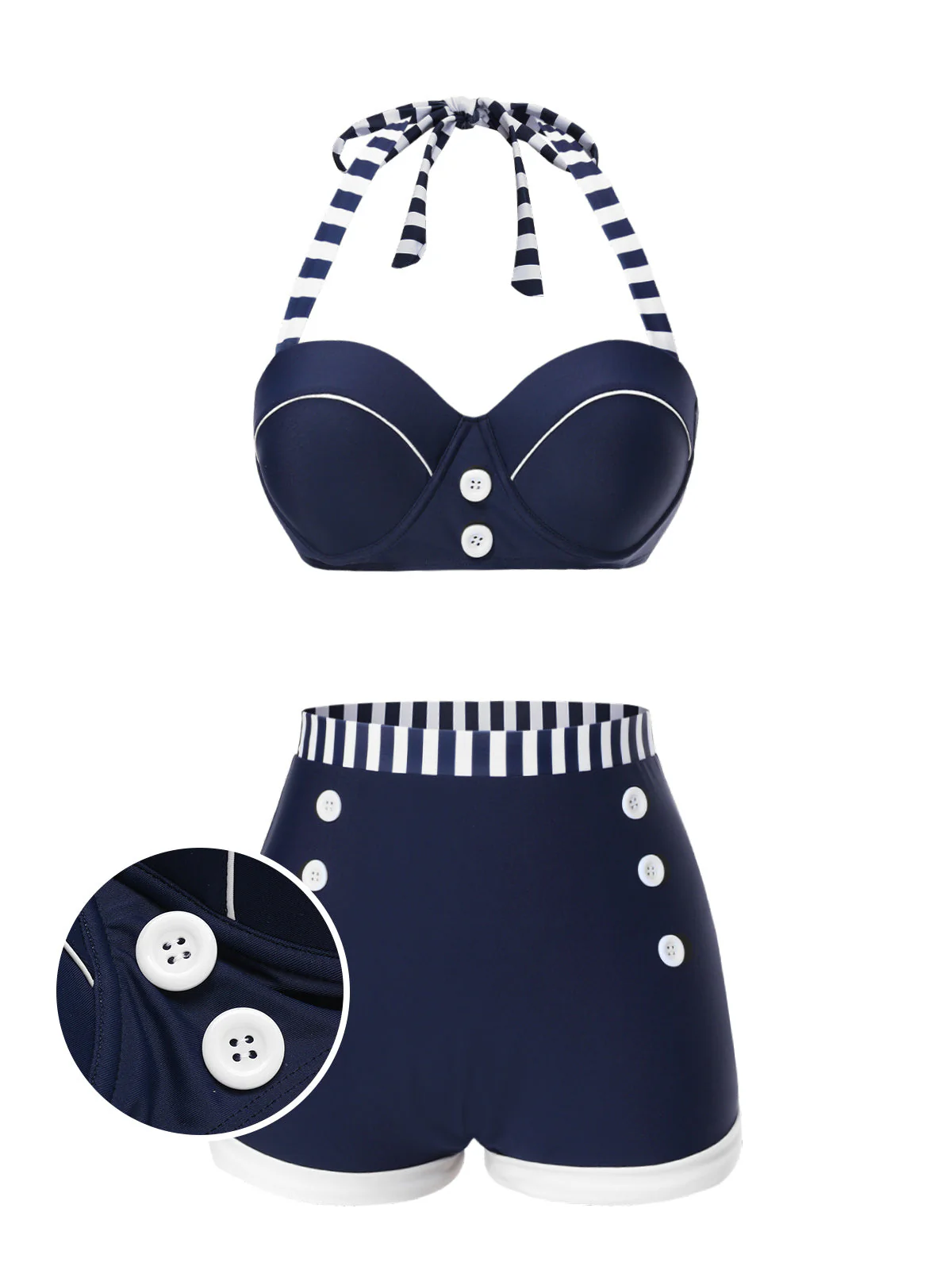 Maillot de bain patchwork bleu style marine années 1940 - Image 2