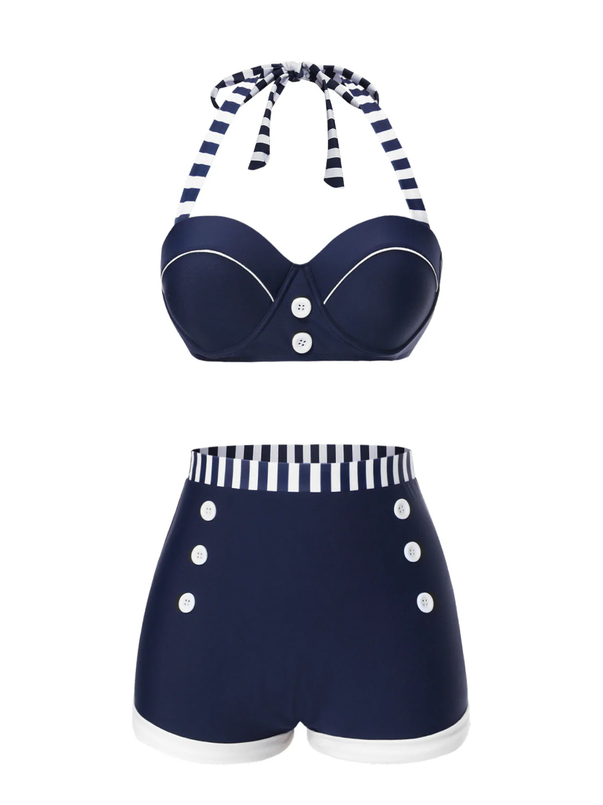 Maillot de bain patchwork bleu style marine années 1940 - Image 3
