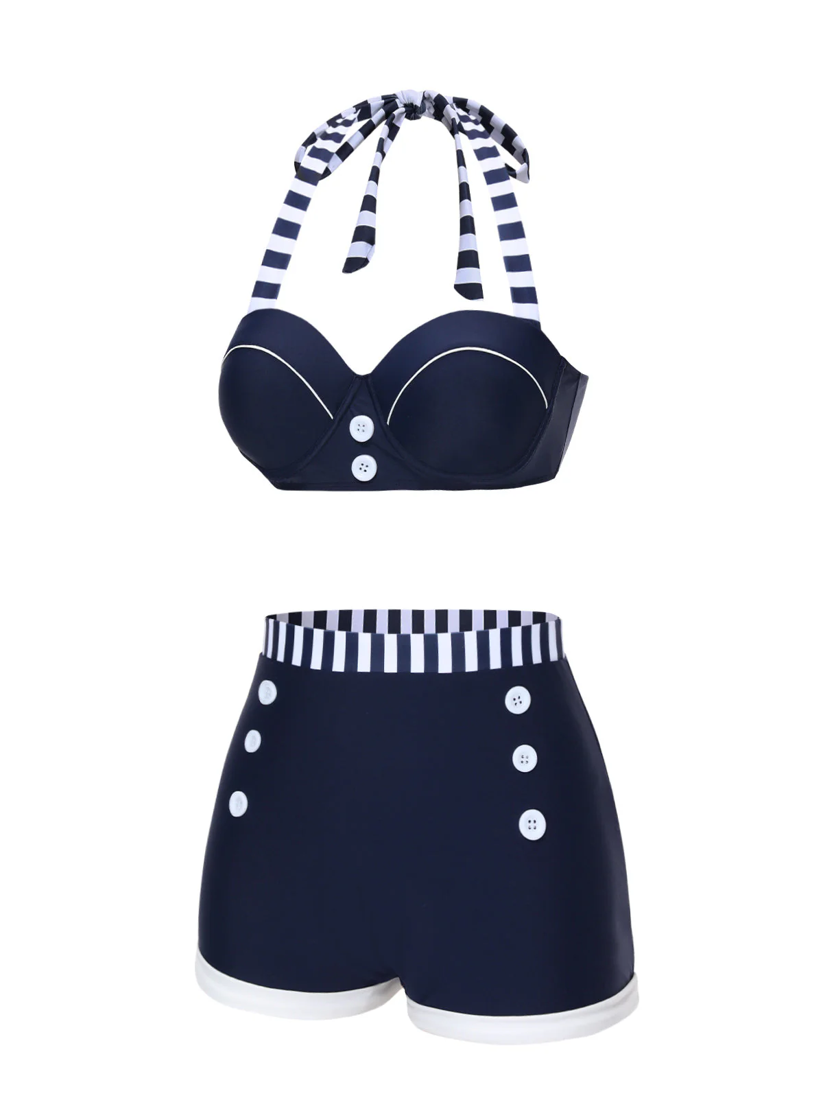 Maillot de bain patchwork bleu style marine années 1940 - Image 4