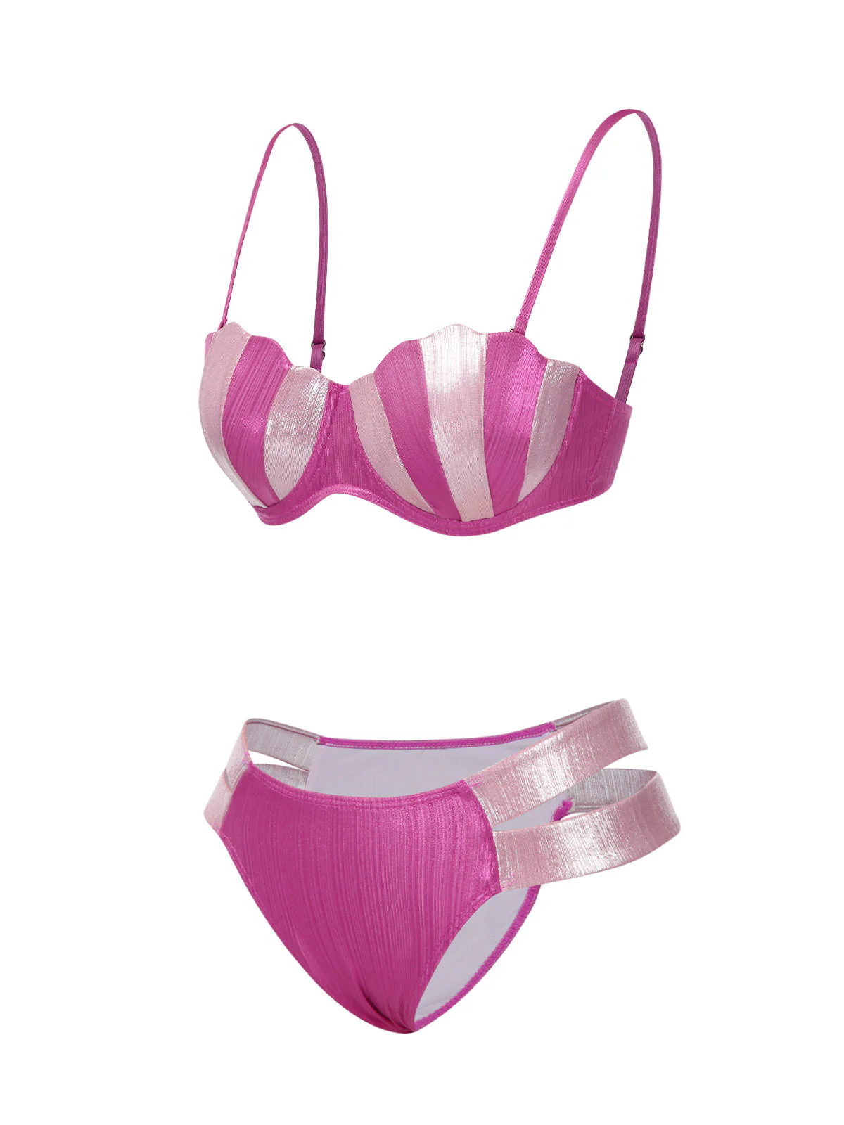 Maillot de bain patchwork en forme de coquillage rose des années 1970 - Image 2
