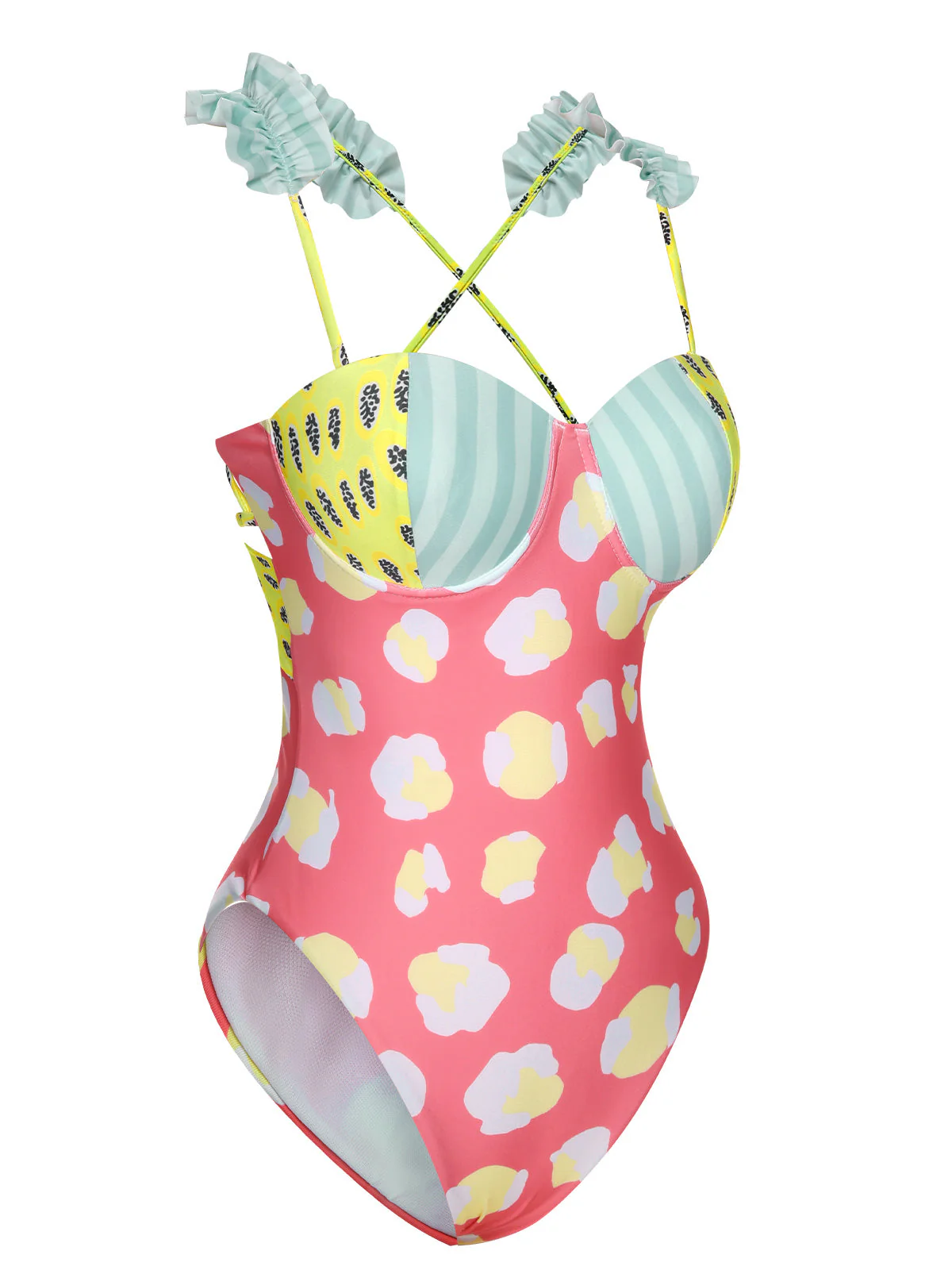 Maillot de bain patchwork multicolore style dessin animé années 1950 - Image 2