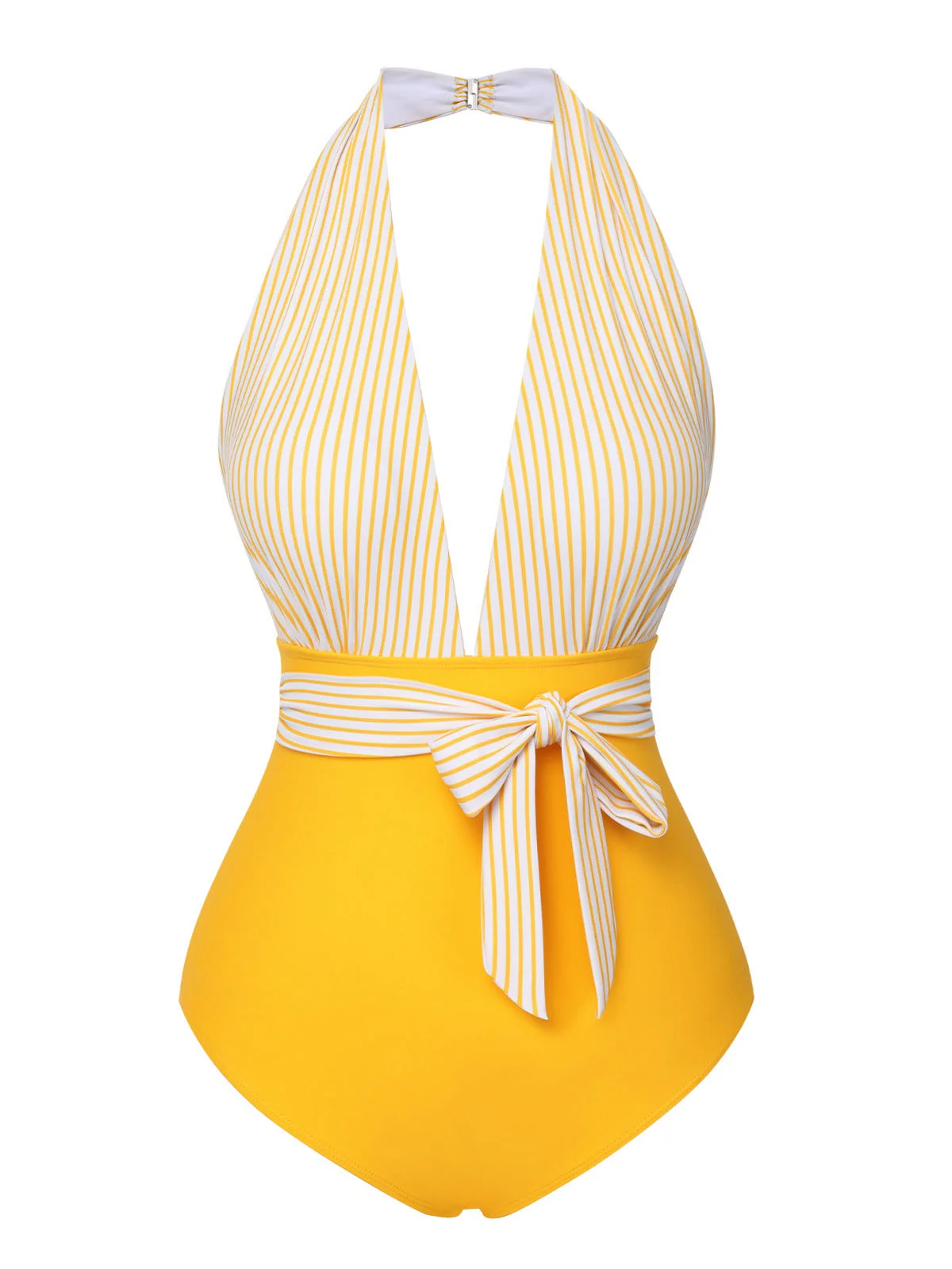 Maillot de bain patchwork rayé jaune années 1950 - Image 2