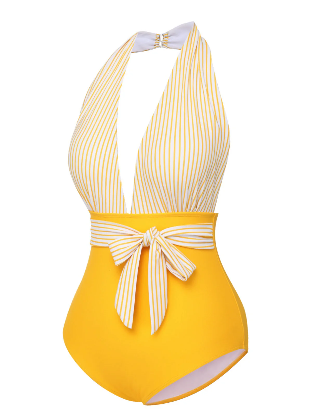 Maillot de bain patchwork rayé jaune années 1950 - Image 3