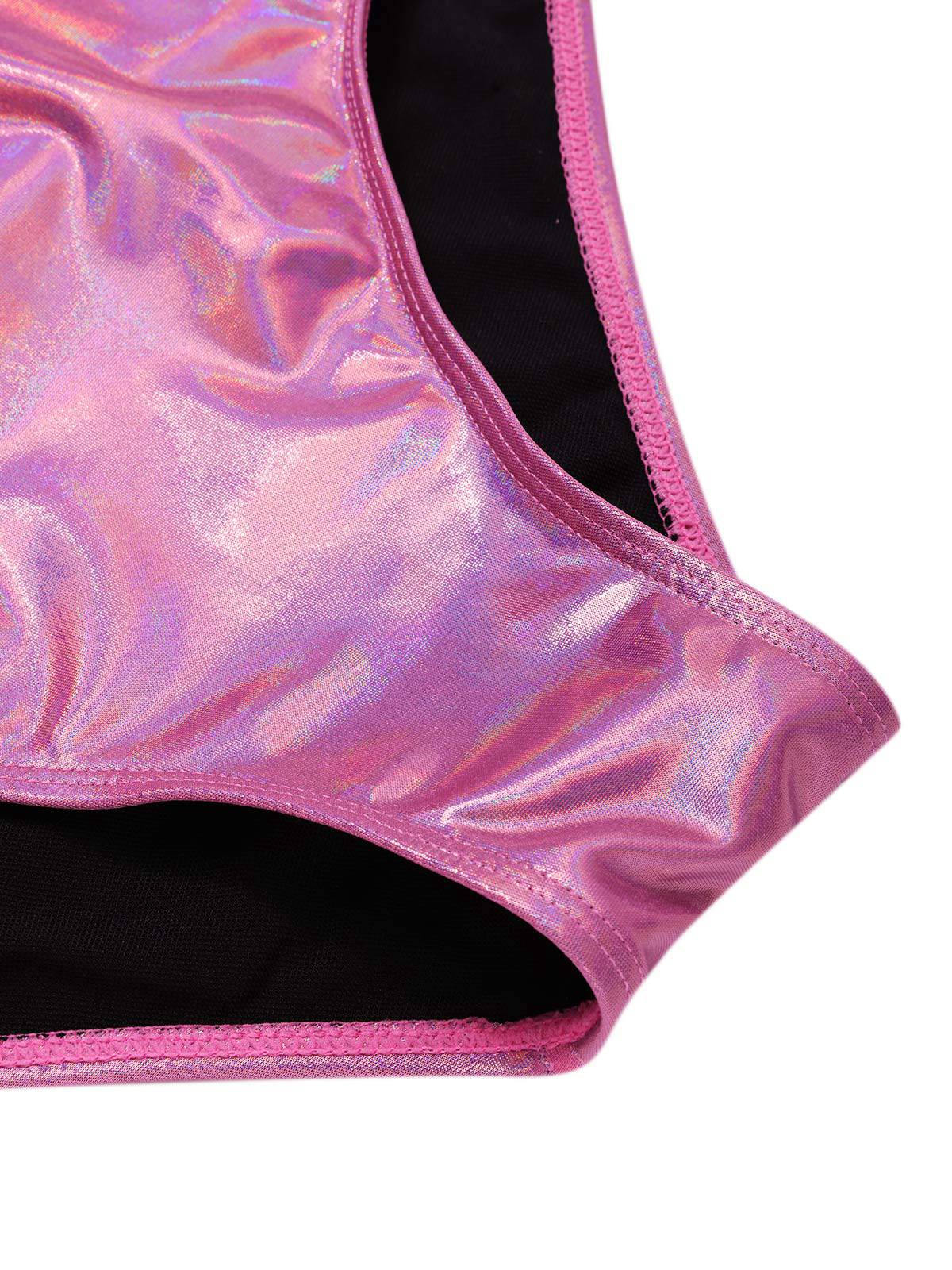 Maillot de bain rose avec nœud profond en V brillant creux années 70 - Image 7