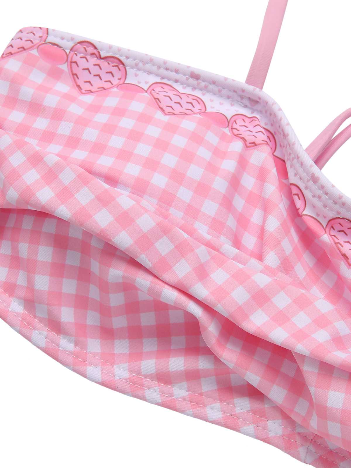 Maillot de bain rose à carreaux coeur et bretelles spaghetti des années 1950 - Image 5