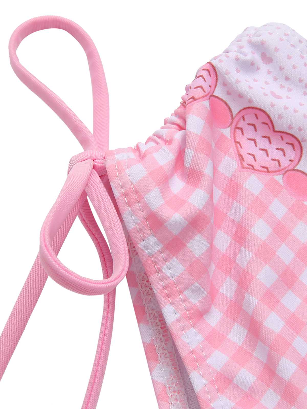 Maillot de bain rose à carreaux coeur et bretelles spaghetti des années 1950 - Image 6