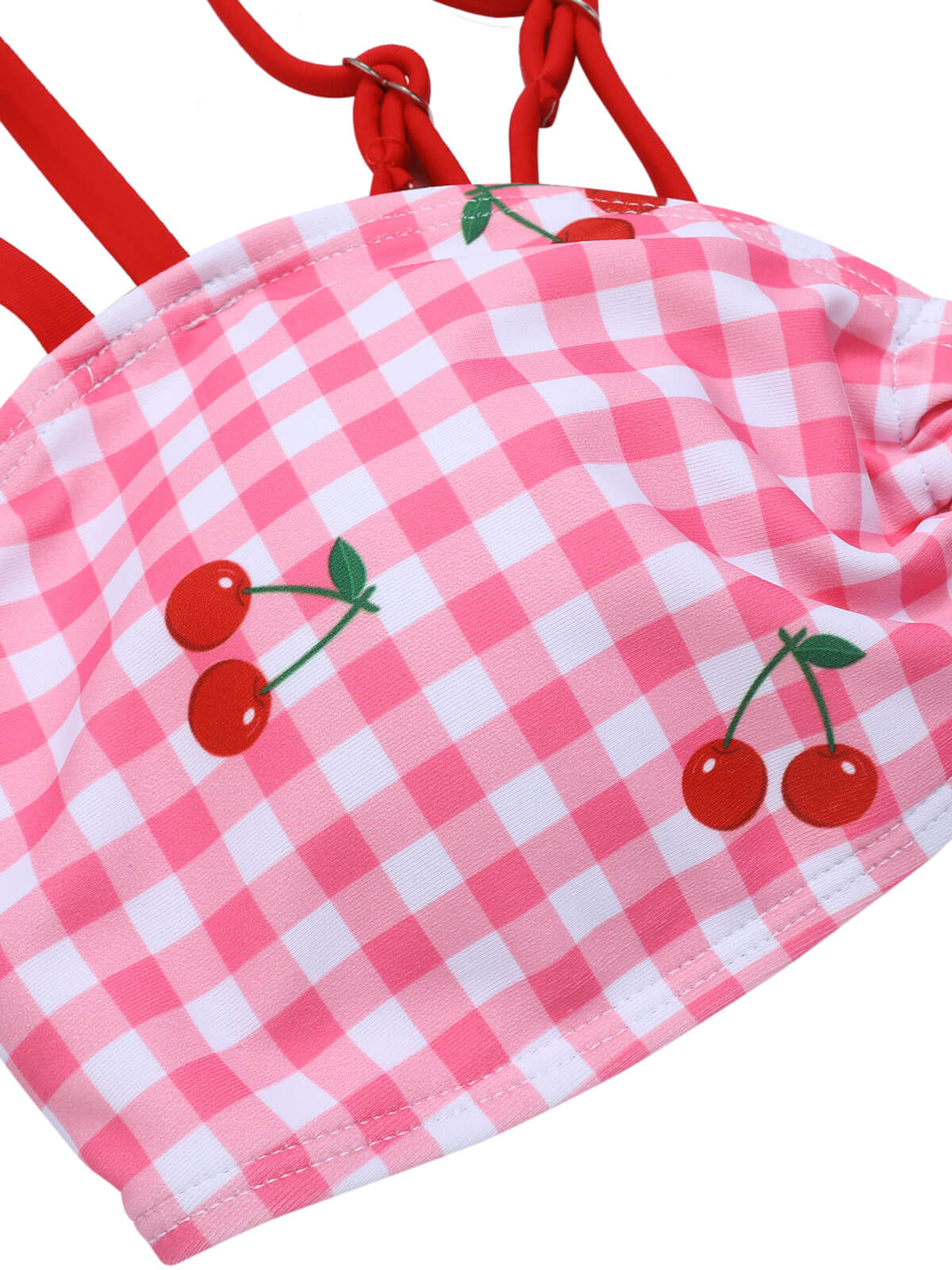 Maillot de bain rose à carreaux et bretelles cerises des années 1950 - Image 5