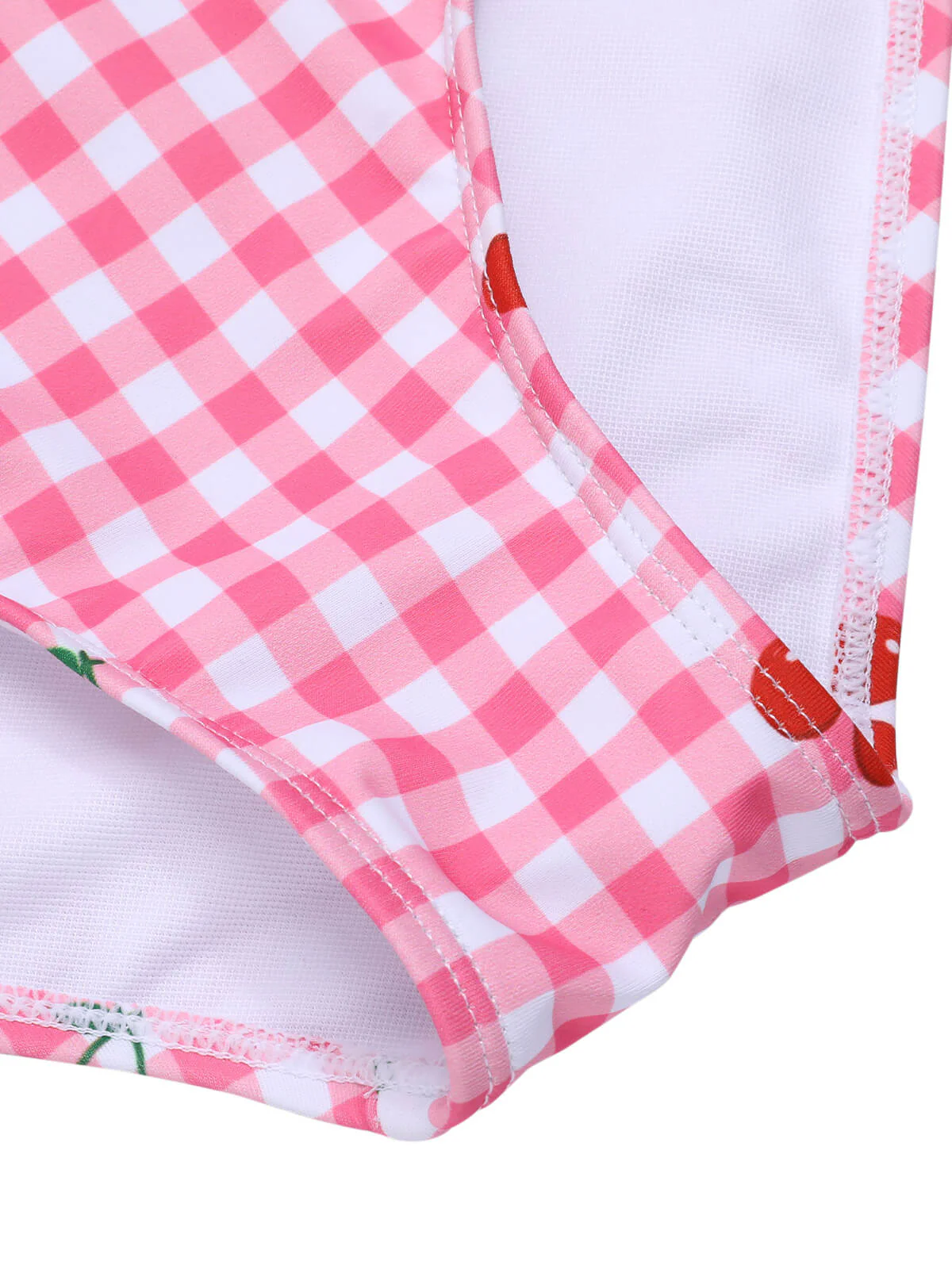 Maillot de bain rose à carreaux et bretelles cerises des années 1950 - Image 7