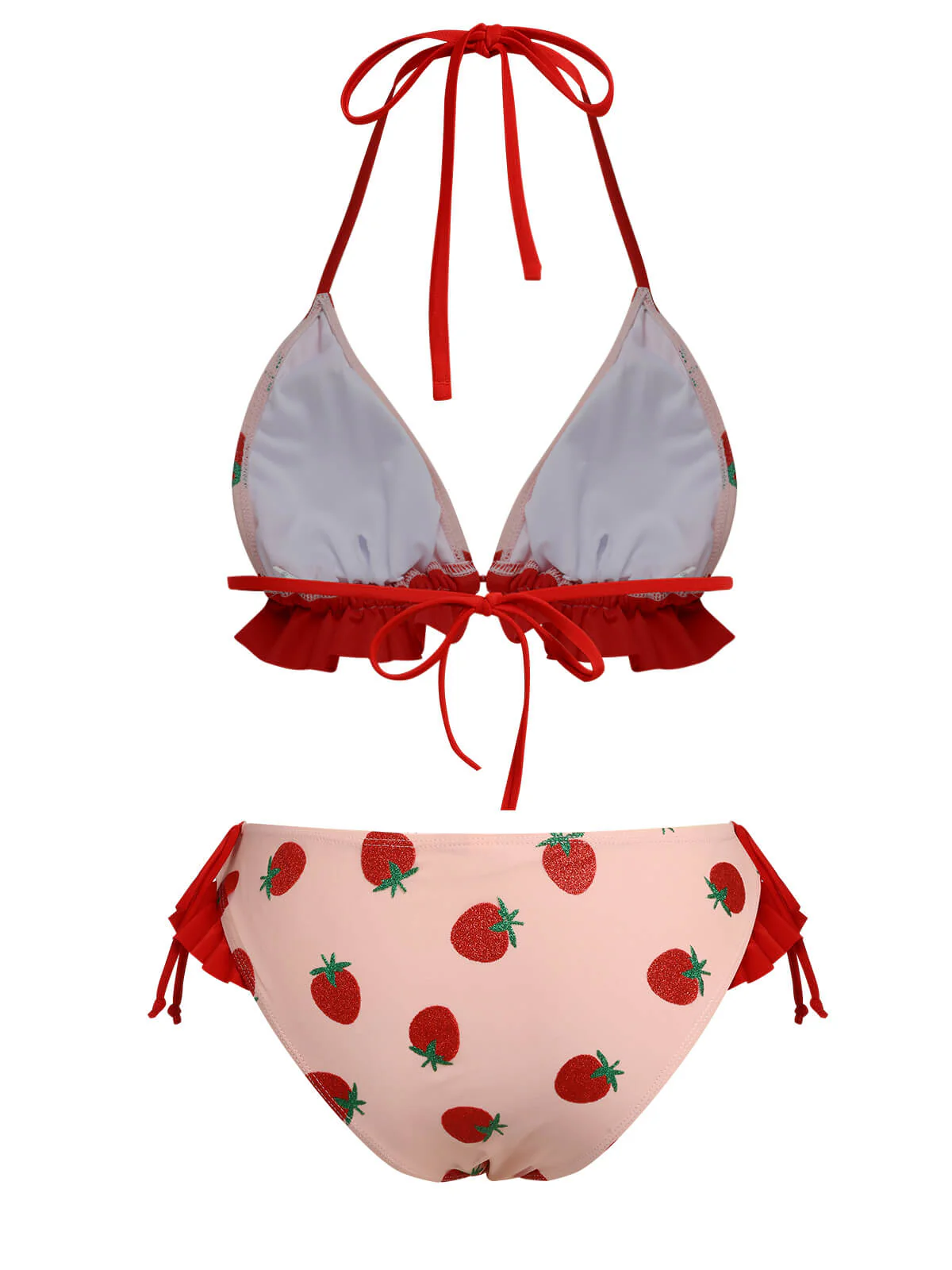 Maillot de bain rose à lacets aux fraises des années 1950 - Image 4