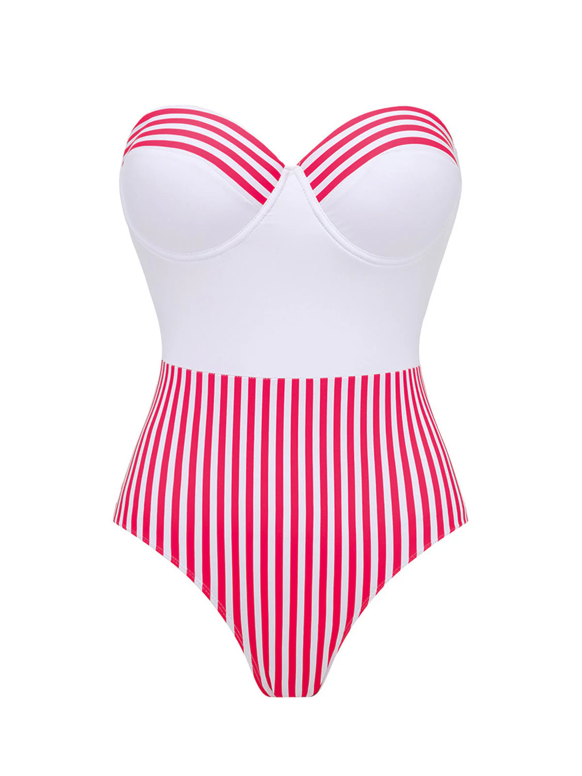 Maillot De Bain Rose Rayé Sans Bretelles Avec Paréo Années 40 - Image 2