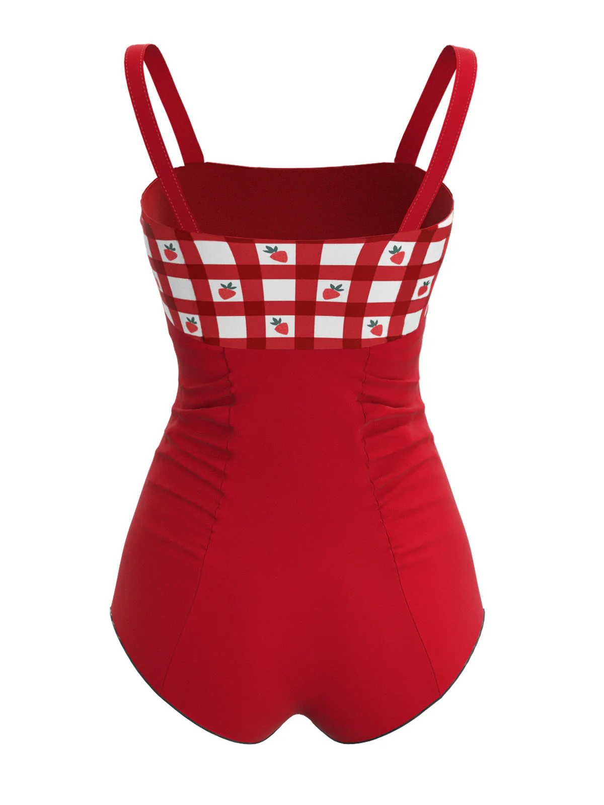 Maillot de bain rouge à bretelles à carreaux fraises des années 1950 - Image 2