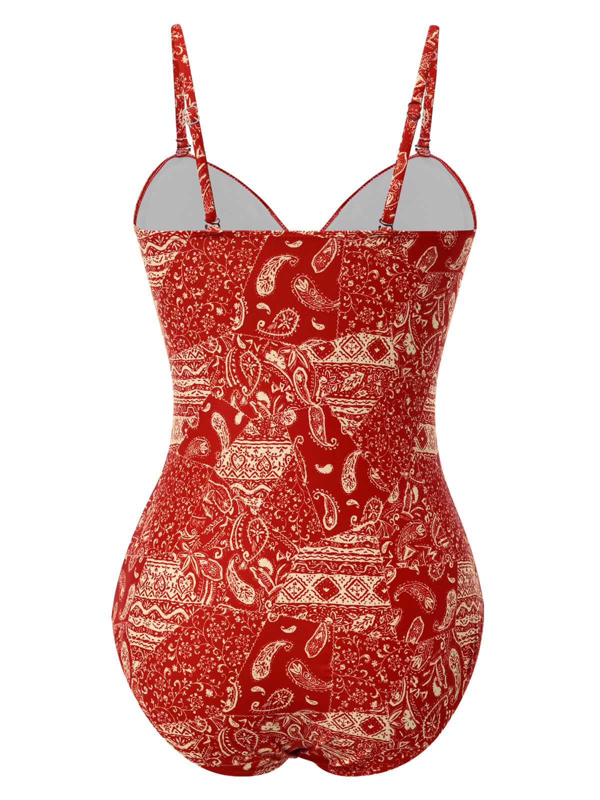 Maillot de bain rouge à bretelles creuses cachemire années 1970 - Image 5
