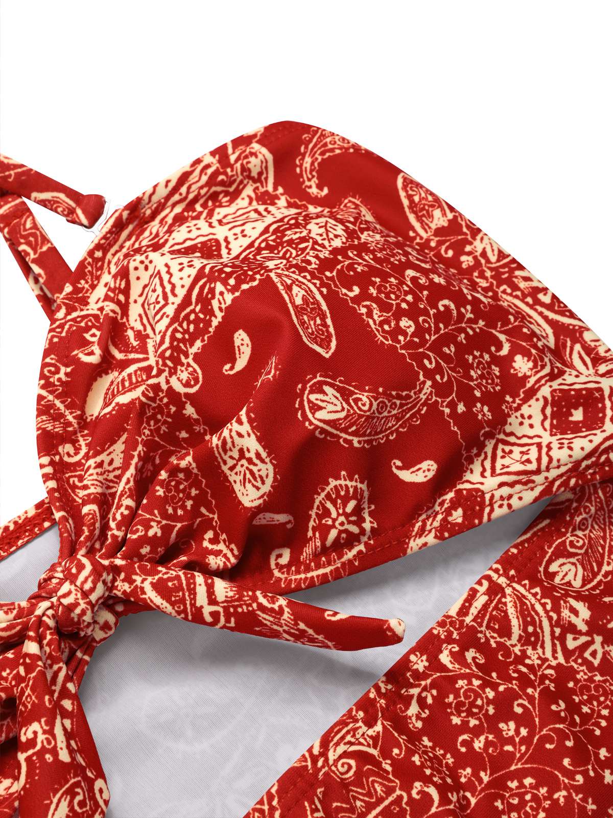 Maillot de bain rouge à bretelles creuses cachemire années 1970 - Image 6
