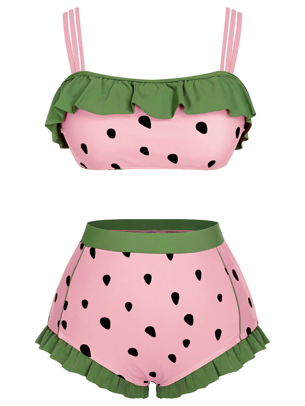 Maillot de bain rouge à bretelles à volants et fraises des années 1950 - Image 4