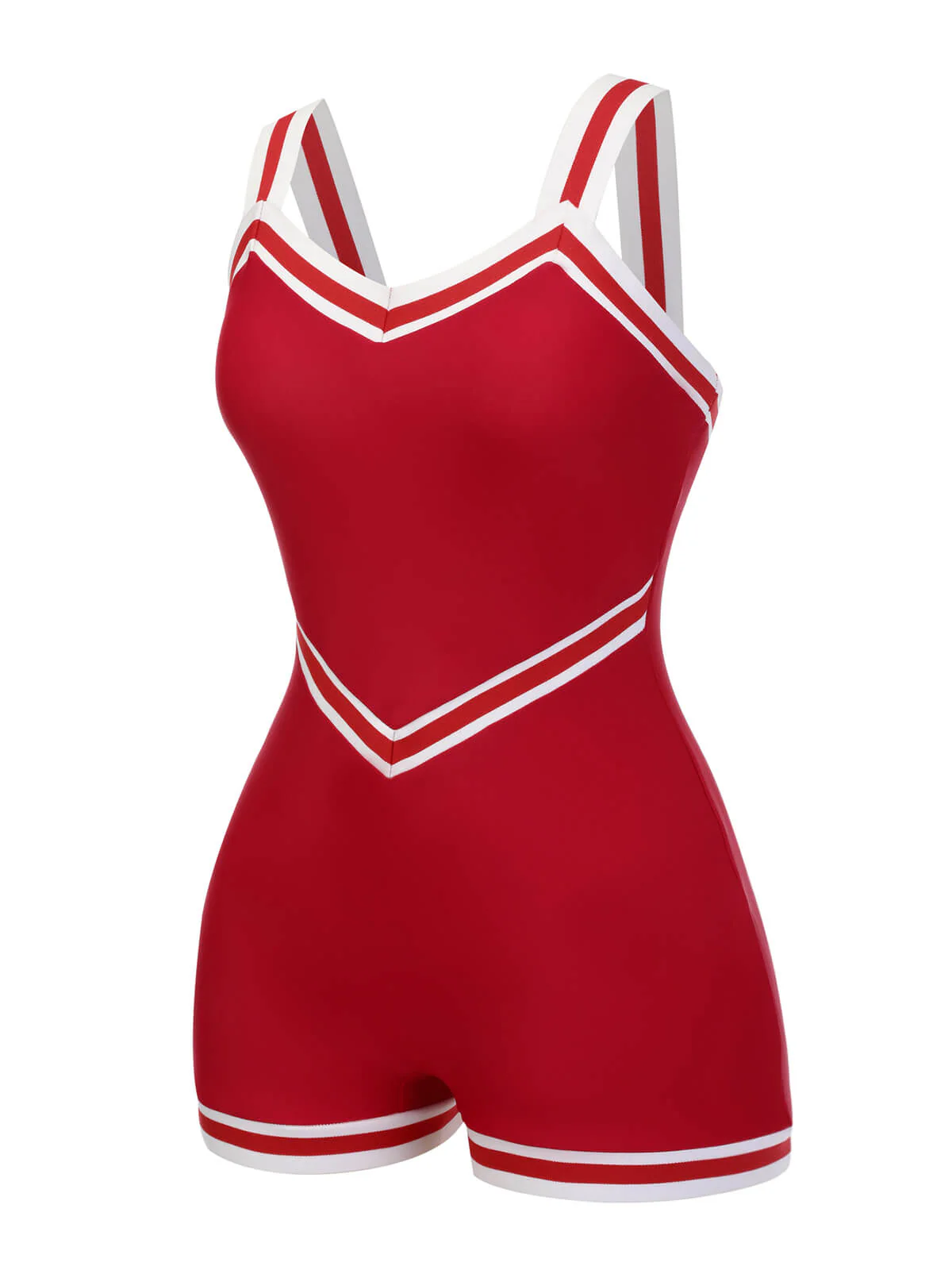 Maillot de bain rouge à col en V et patchwork des années 1940 - Image 4