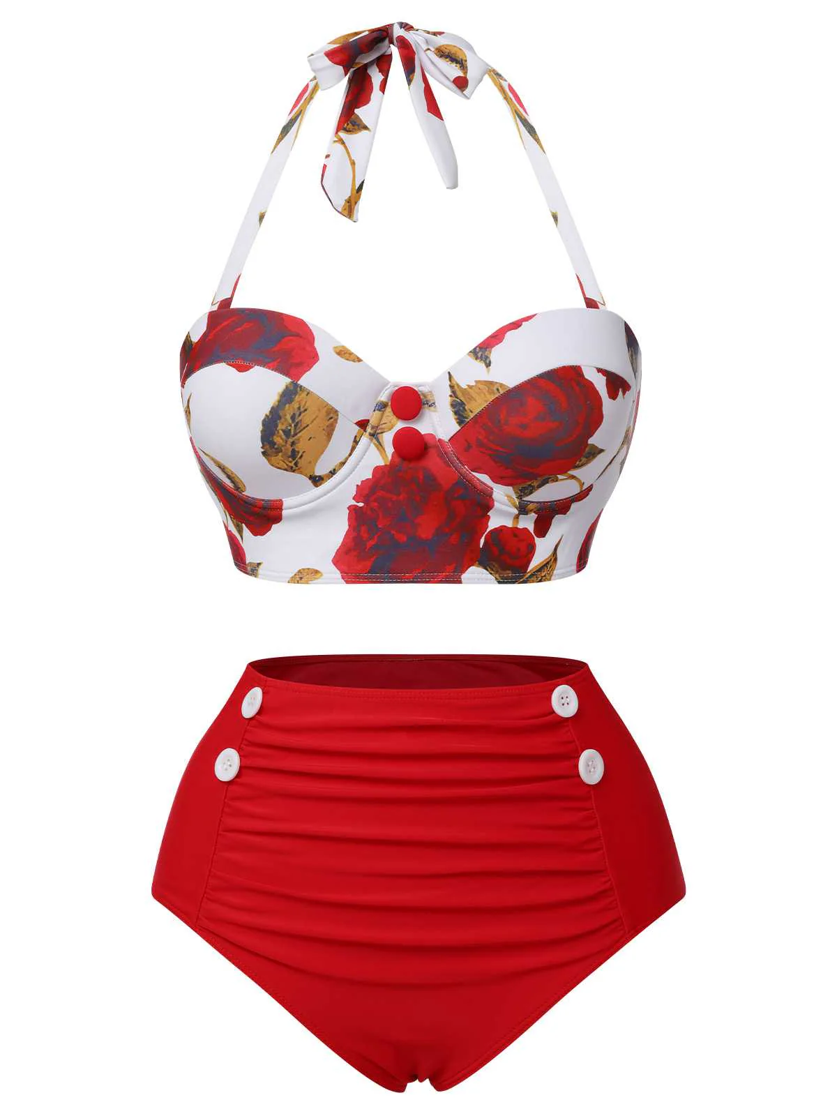 Maillot de bain rouge dos nu Roses des années 1940 - Image 2