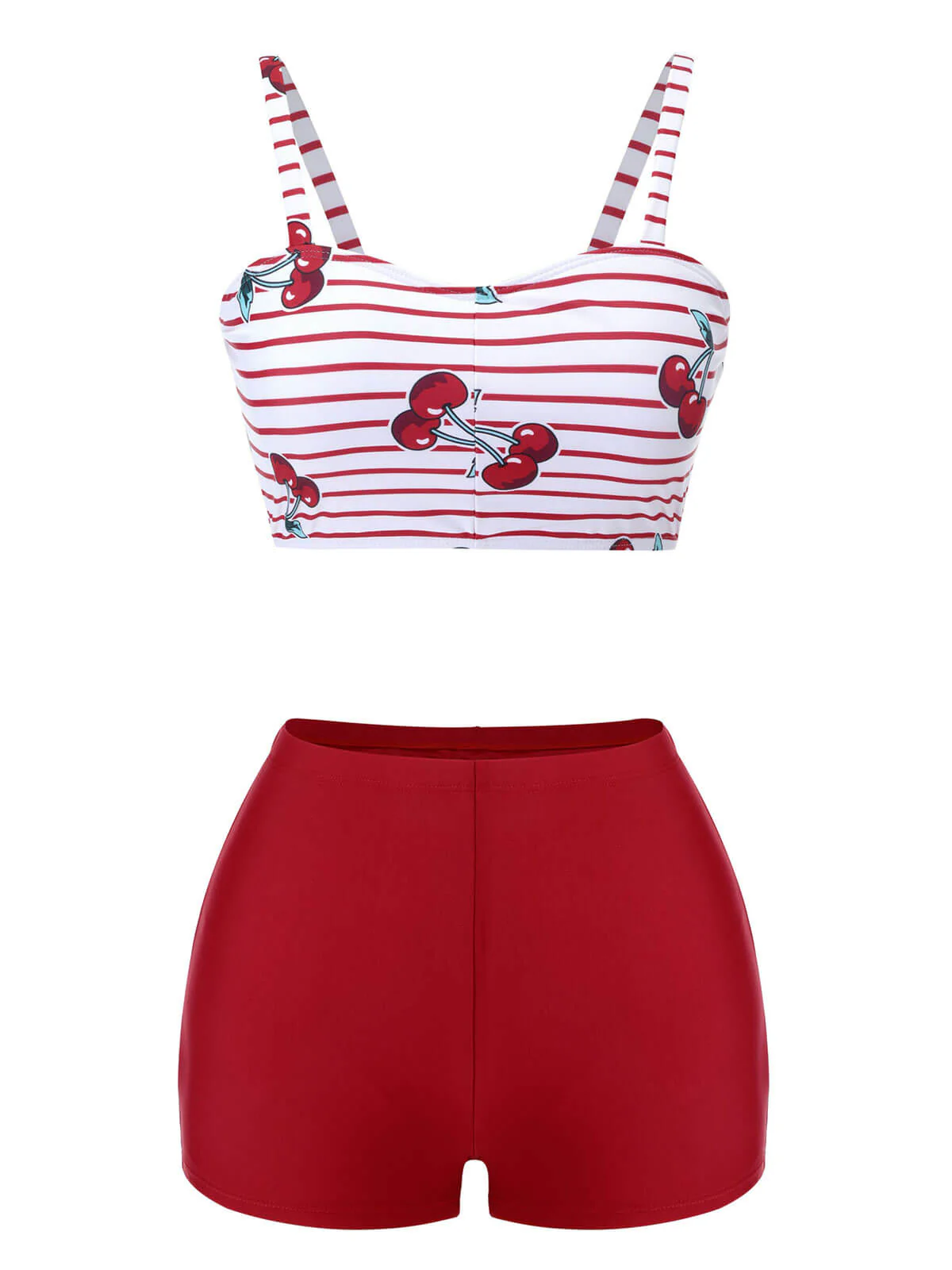 Maillot de bain rouge à rayures cerises des années 1950 - Image 2