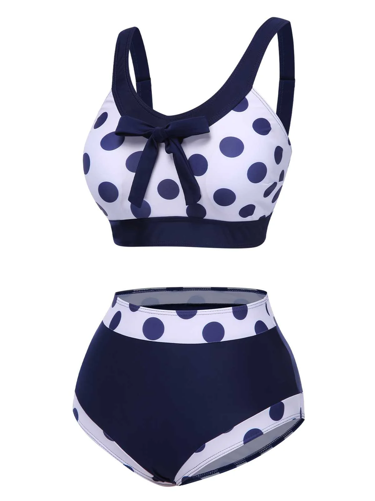 Maillot de bain taille haute à pois bleu marine des années 50 - Image 2
