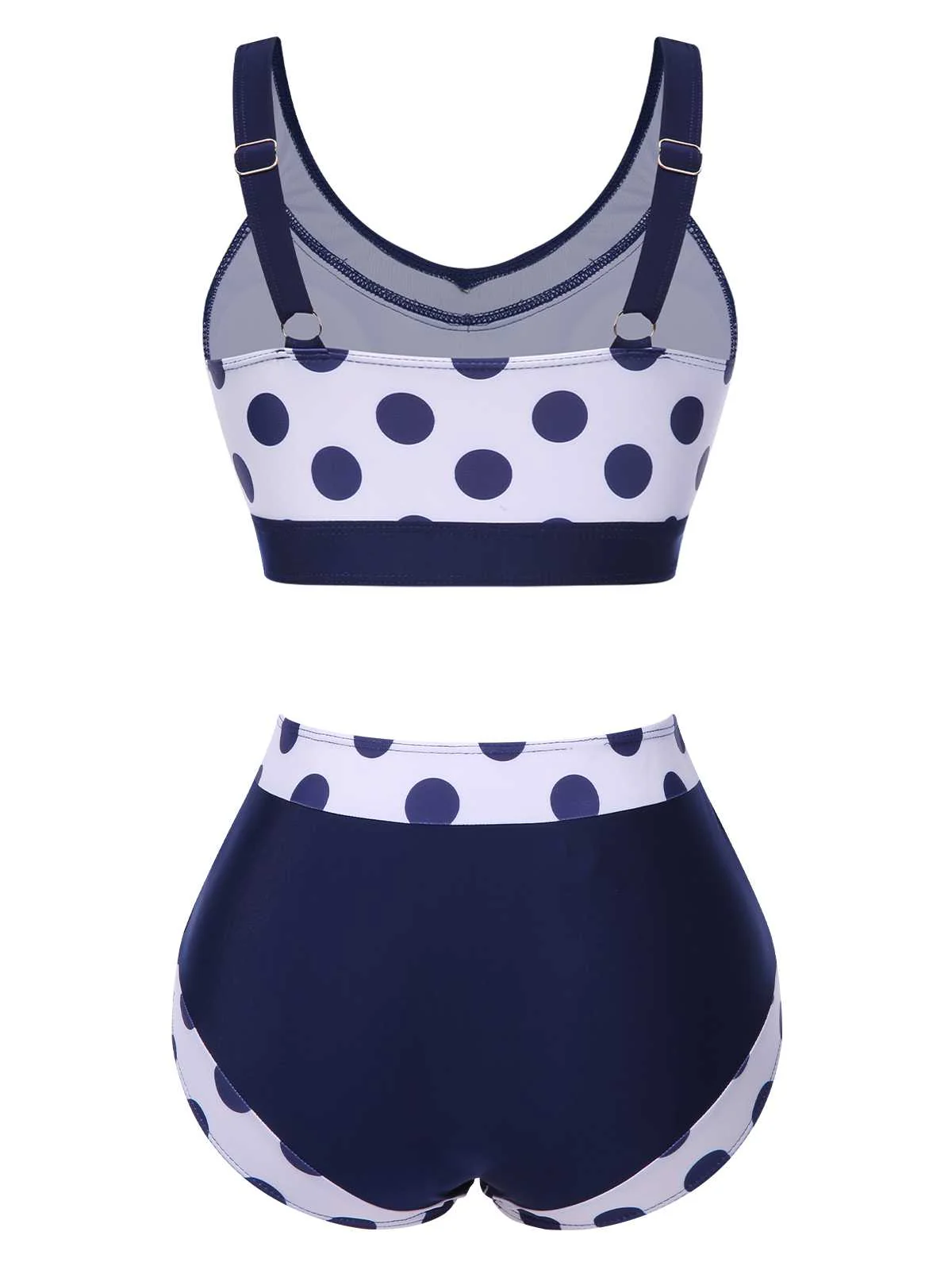 Maillot de bain taille haute à pois bleu marine des années 50 - Image 3
