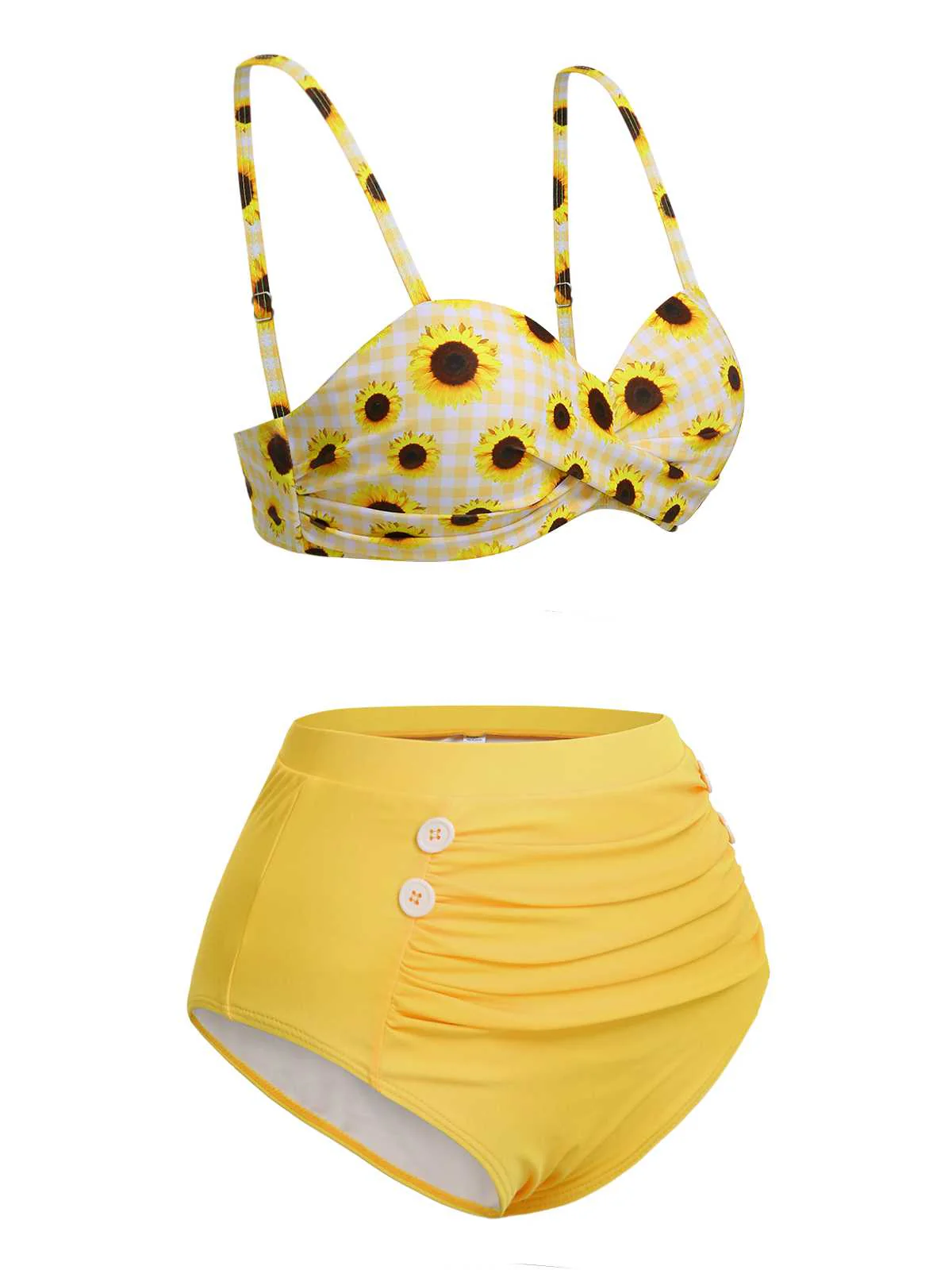 Maillot de bain tournesol jaune à bretelles spaghetti des années 1950 - Image 3